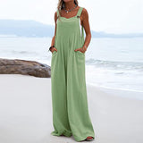 Ootdgirl 2022 Summer Fashion New Sling Cotton And Linen Jumpsuit Casual Sleeveless Solid Color Loose Slim Jumpsuit Elegant Beach Jumpsuit