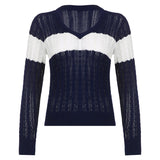 OOTDGIRL 2024 New Spring Autumn Women's  SweaterV Neck Striped Cable Knit Downtown 90s Top