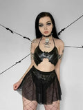 OOTDGIRL Mall Goth Sexy Bikini Girl Halter Lingerie Black PU Leather Bat Shaped Crop Top Night Party Camis For Women 2022 Fashion