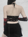 Ootdgirl  Fairy Grunge Print Crop Top With Arm Gloves Gothic Dark Academic Vintage Corset Women Streetwear  Halter Camis 2022