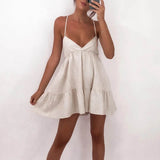 Ootdgirl Summer  Sling Solid Color Backless Women's Dress Casual Sleeveless New Loose Elegant Party Holiday Tie-Up Mini Fashion Dress