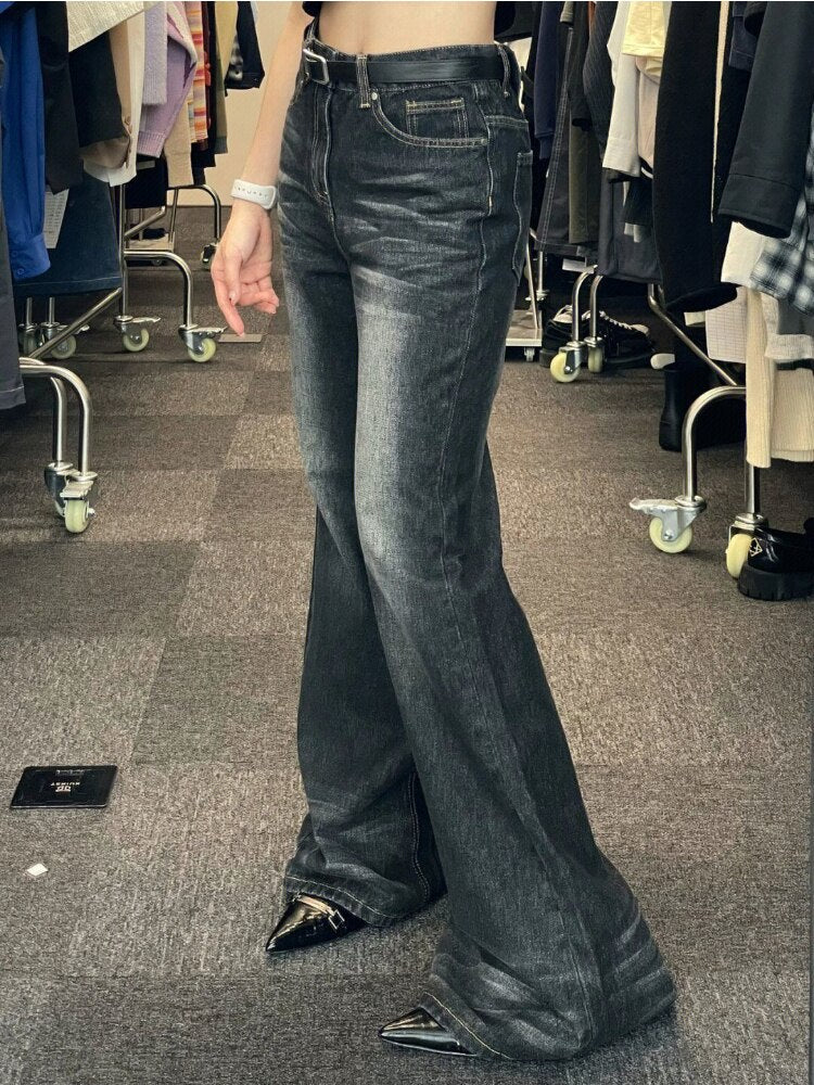 Ootdgirl Vintage Women Flare Jeans Grunge Y2k Streetwear High Waist Baggy Black Denim Pants Hippie Retro Female Trousers Fashion