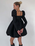 Ootdgirl  Elegant Party Dress For Women  Backless Mini Dress Long Sleeve Pleated Ball Gown Puffy Dresses Y2k Streetwear Black