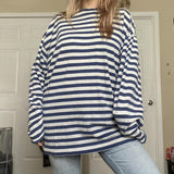 OOTDGIRL Women Vintage Loose Striped Sweatshirt 00S Retro Oversized O Neck Long Sleeve Pullover Y2K Aesthetics Grunge T-Shirt Streetwear