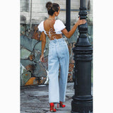 OOTDGIRL High Waist Ripped Baggy Jeans Women Fashion Comfy Casual Straight Loose Pants Mom Jeans Washed Boyfriend Wide Leg Trousers New