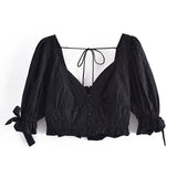 OOTDGIRL Summer Tops For Women Blouses Black White Crop Tops Ladies Sexy Puff Sleeve Blouse Women Shirts Ruffle Top