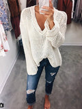 Ootdgirl  New Arrival Autumn Women Sweaters And Pullovers V Neck Loose Hollow Out Knitwear Sweater  White Jumper Sale Pull