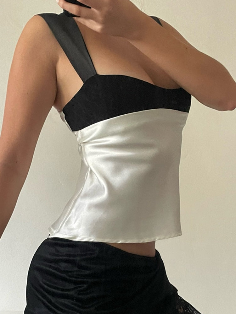 OOTDGIRL Y2K Plunge Crop Top 2023 Hot Summer Outfits Panelled Backless Skinny Vest Top Cropped Streetwear