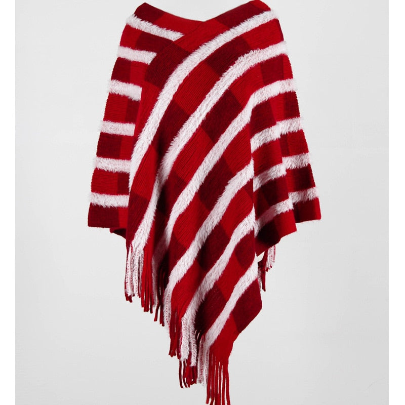 Ootdgirl  Fringe Bohemian Poncho Femme Winter Knitted Clothing Plaid Irregular Oversied Cape Loose Vintage Sweater Jumper 2022