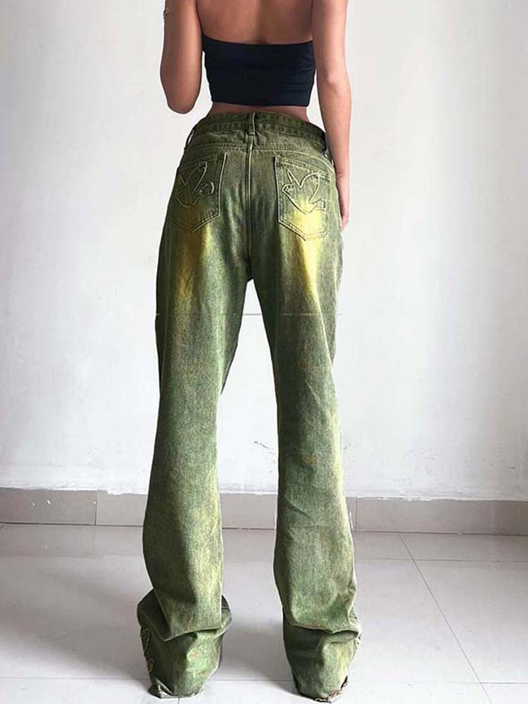 Ootdgirl  Green Vintage Baggy Jeans Women Korean High Waist Wide Leg Pants Y2k Straight Denim Trousers Casual Femme Pantalon 2022