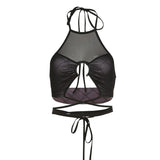 Ootdgirl  Tie Up Backless Halter Top  Black Mesh Sheer Camisole Womens Clothing 2022 Clubwear Bandage Crop Tops C83-AI10