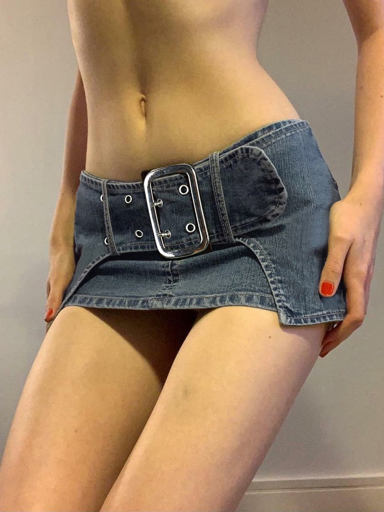 Ootdgirl  Y2k Super Short Jean Skirts Belt Design Fashion  Low Waisted Mini Skirts Women Summer Beach Party Skirts 90S Retro