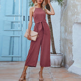 Ootdgirl Summer Women's Casual Solid Color New Jumpsuits Sweet Fashion Sleeveless Loose Wide-Leg Pants Playsuits Femme Slim Party Clothes