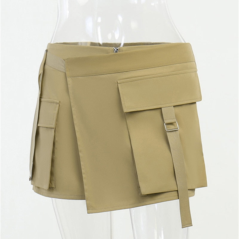 OOTDGIRL 2000S Retro Grunge Low Waist Cargo Skirts Big Pockets Y2K Aesthetics Vintage Splirt Hem Mini Skirt E-Girl Kawaii Streetwear
