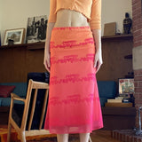 OOTDGIRL Indie Gradient Print Midi Skirt 00S Retro Y2K Aesthetics Grunge Double Layers Skirts Chic Boho Beach Style Vintage Streetwear