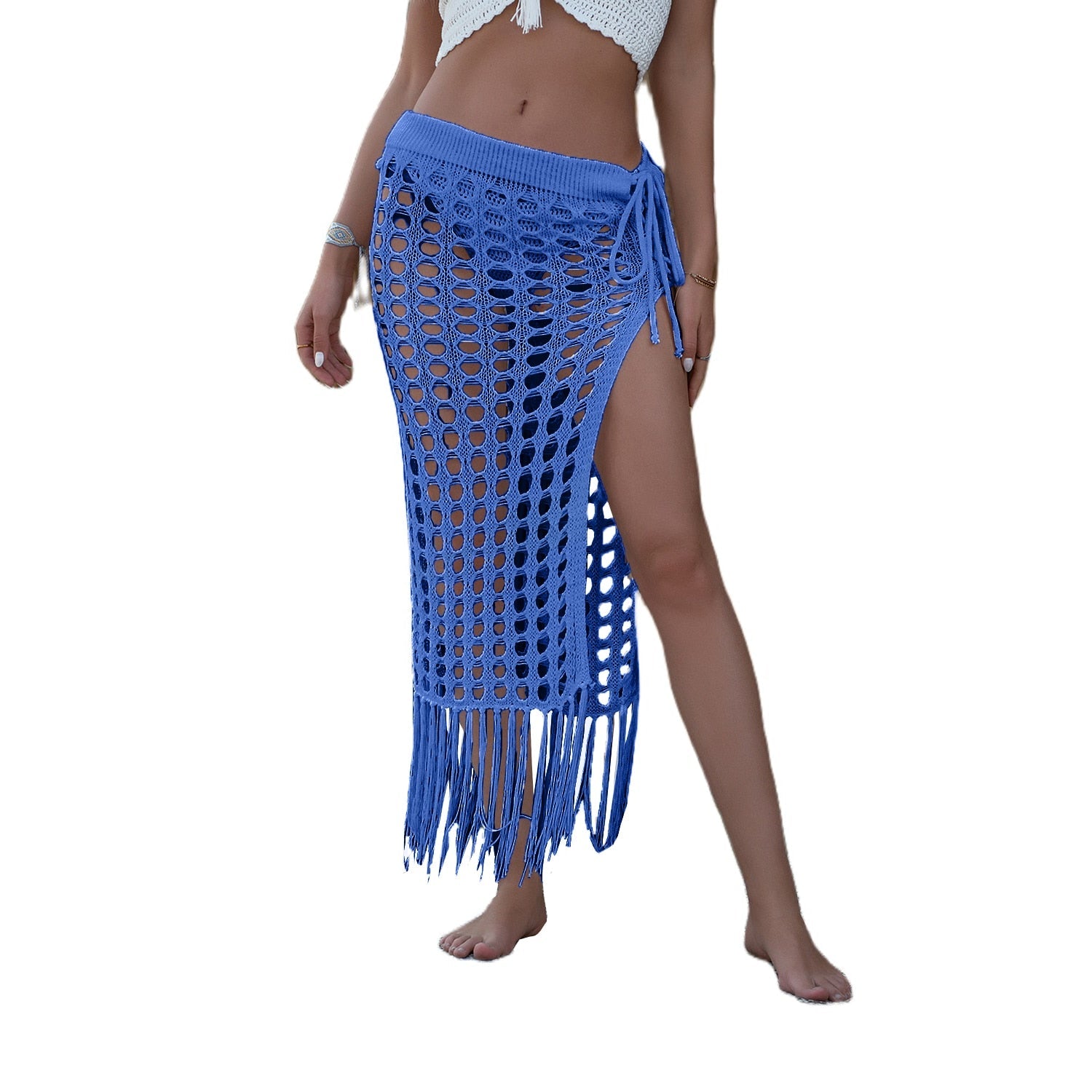Ootdgirl  Women’S  Sheer Hollow Out Beach Maxi Knit Skirt Split Tassels Beachwear Summer Crochet Cover Up Skirts 2022 Hot Sell