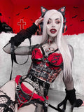 Ootdgirl Halloween Insgoth Y2K Plaid Corset Crop Top 2Pieces Outfit Women Set Street Punk Summer Red Button Backless Mini Skirt Set Party Club Suit