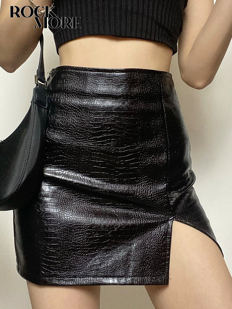 Ootdgirl  Split Leather High Waist Zipper Skirt Women Harajuku Black  Gothic Short Mini Skirts Fashion Festivals Party