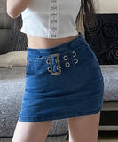 Ootdgirl  Women's Jean Skirts Belt Patchwork Y2K Vintage Basic High Waist Mini Skirt Streetwear  Skinny Denim Skirts Korean