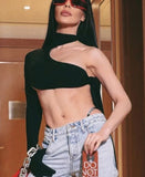 Ootdgirl   Cut Out Crop Tops Streetwear Single Sleeve Gloves T-Shirt Summer Backless Bandage Tee Shirts Goth Grunge Fairycore