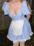 Ootdgirl Halloween Aesthetic Lolita Plaid Lace Trim Puff Sleeve Tube Dress Gothic Elegant A-LINE Corset Bridesmaid Wedding Party Mini Dress