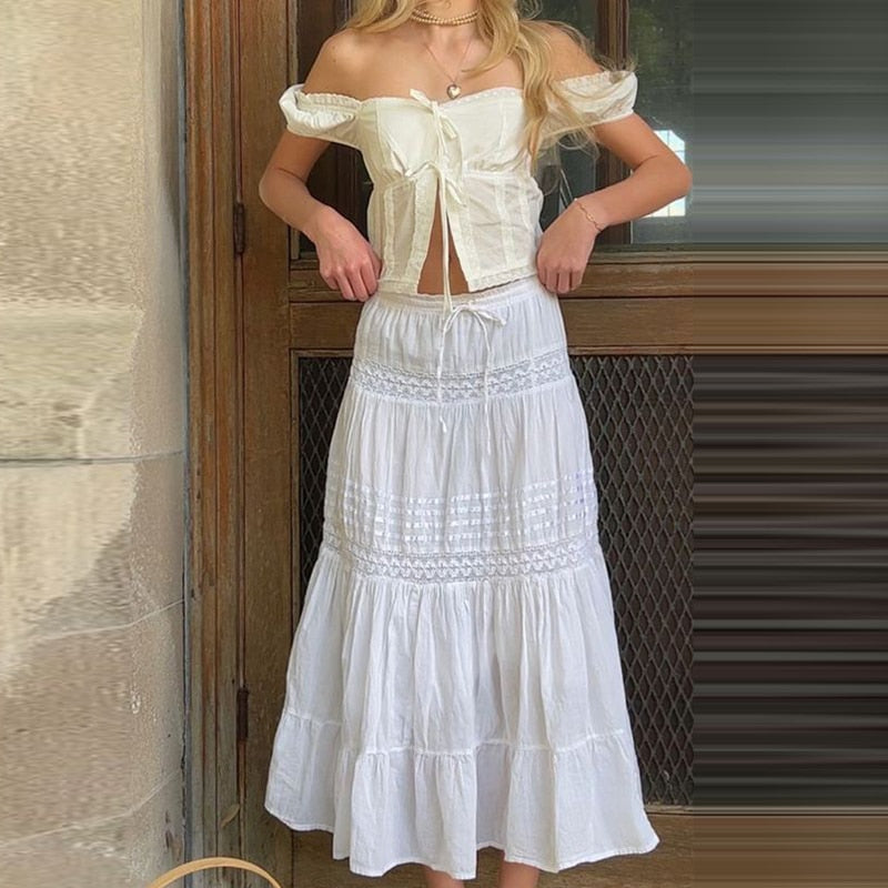 OOTDGIRL Autumn outfits Kawaii Girl Bow Tie Split Crop Top 2000S Retro Lace Trim White Milkmaid Top Y2K Aesthetic Fairycore Mini Vest Vintage Tank