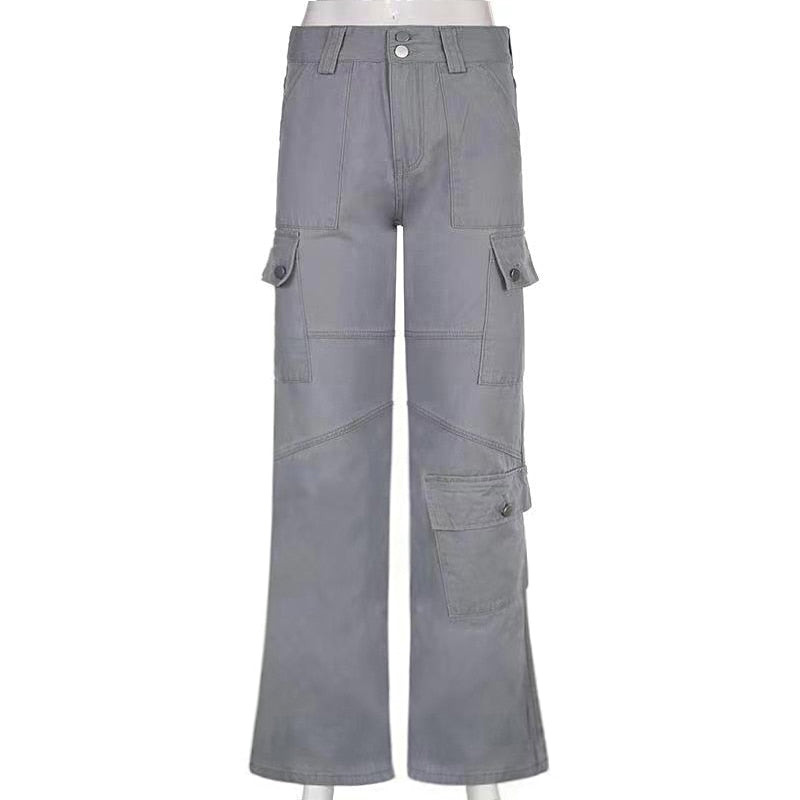 OOTDGIRL Y2k Vintage Cargo Jeans Women Pockets Indie Aesthetics Low Waist Pants Streetwear 2000S Baggy Flare Denim Trousers Summer Jeans