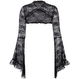 OOTDGIRL Lace Mall Gothic See Through Shrug Tops Grunge Aesthetic Black Flare Sleeve Crop Top Women Vintage Punk Sexy Clothing