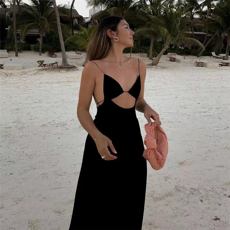 Ootdgirl   Black Summer Dress Women 2022 Fashion Cut Out Backless Long Dresses Vacation Outfits Beach Sundress C83-CZ27