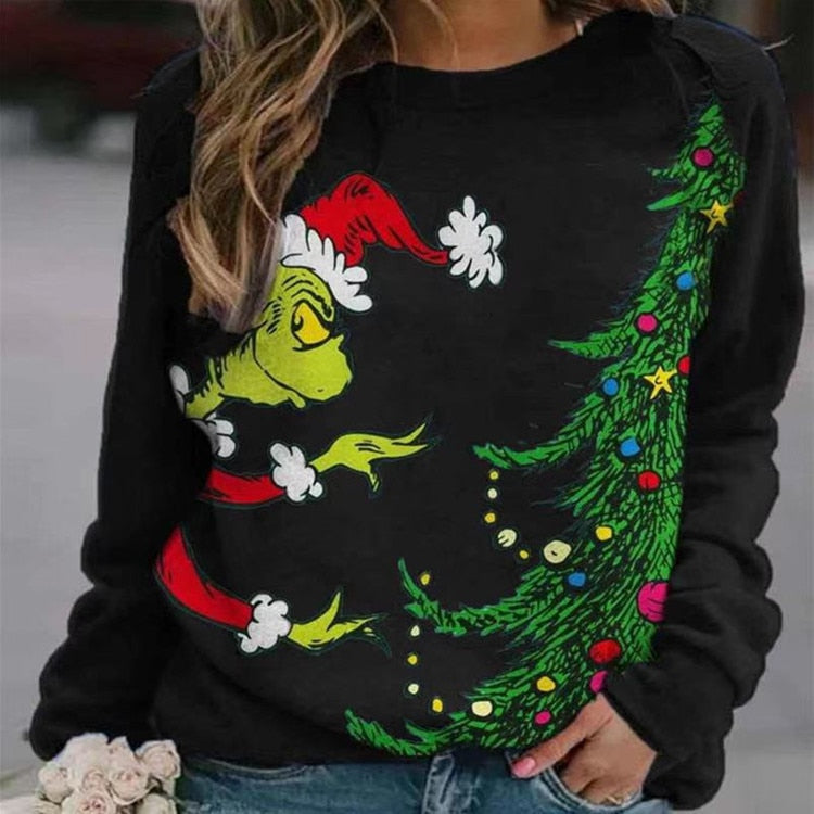 Ootdgirl  Funny Cut Christmas Sweatshirt Women Fashion New Winter Ugly Tops Casual Print Long Sleeve Pullover Sweatshirts Sale