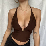 Ootdgirl  Halter Y2K  Crop Top for Women Summer Rave Festival Slim Sleeveless Cami Tanks Top Tees Streetwear Clothes