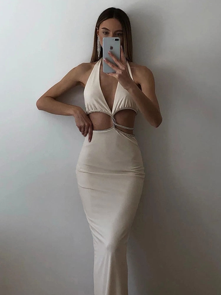 Ootdgirl  Halter  Cut Out Bandage Maxi Dress for Women Elegant Fashion Outfits Sleeveless Club Party Long Dresses Gown