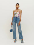 OOTDGIRL Summer Women Camis Ladies Floral Print Strapless Elastic Crop Top Vintage Holiday Beach Ladies Tank Top