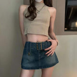 OOTDGIRL Harajuku Vintage Jeans Skirts With Sashes 2000S Retro Y2K Aesthetic High Waisted Denim Mini Skirt Preppy Style Kawaii Streetwear