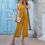 Ootdgirl Summer Women's Casual Solid Color New Jumpsuits Sweet Fashion Sleeveless Loose Wide-Leg Pants Playsuits Femme Slim Party Clothes