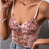 Ootdgirl  Ins Cross Bandage Lace Embroidery Floral  Top Corset Clothing Interior  Women Lady Pink Renaissance Corset Vintage