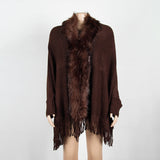 Ootdgirl  Fur Collar Winter Shawls And Wraps Bohemian Fringe Oversized Womens Winter Ponchos And Capes Batwing Sleeve Cardigan