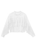 OOTDGIRL Summer Women Ruffles Blouse New Casual White Solid Thin Top Long Sleeves Fashion O Neck Shirt Ladies