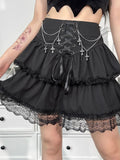 Ootdgirl Halloween Grunge Fairy High Street Punk Silver Chain Cross Skirt Gothic Harajuku Elegant Party Lace Up Bandage Summer Short Skirt