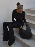 Ootdgirl Black  Backless Jumpsuits for Women Casual Flare Pants Rompers Club Party One Piece Outfits Overall Clothes