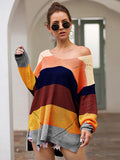 Ootdgirl  Rainbow Striped Long Sweater Femme Pull V Neck Slim Pullovers Autumn Winter Long Sleeve Sweaters Women Jumpers Sale