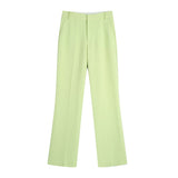 OOTDGIRL Women's Green Leisure Lapel Long Sleeves Blazer Suit Female Loose High Waist Straight Trousers 2 Piece Set
