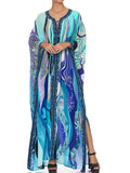 Ootdgirl  Print Split Straight Kaftan Beach Long Dress Women Bohemian Lace Up Overized Robe Blue Loose Pareos Maxi Dresses New