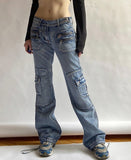 Ootdgirl  Vintage Women's Jeans Pockets Low Waist Denim Pants Y2k Streetwear Fashion Wide Leg Trousers Femme 2022 Harajuku Korean