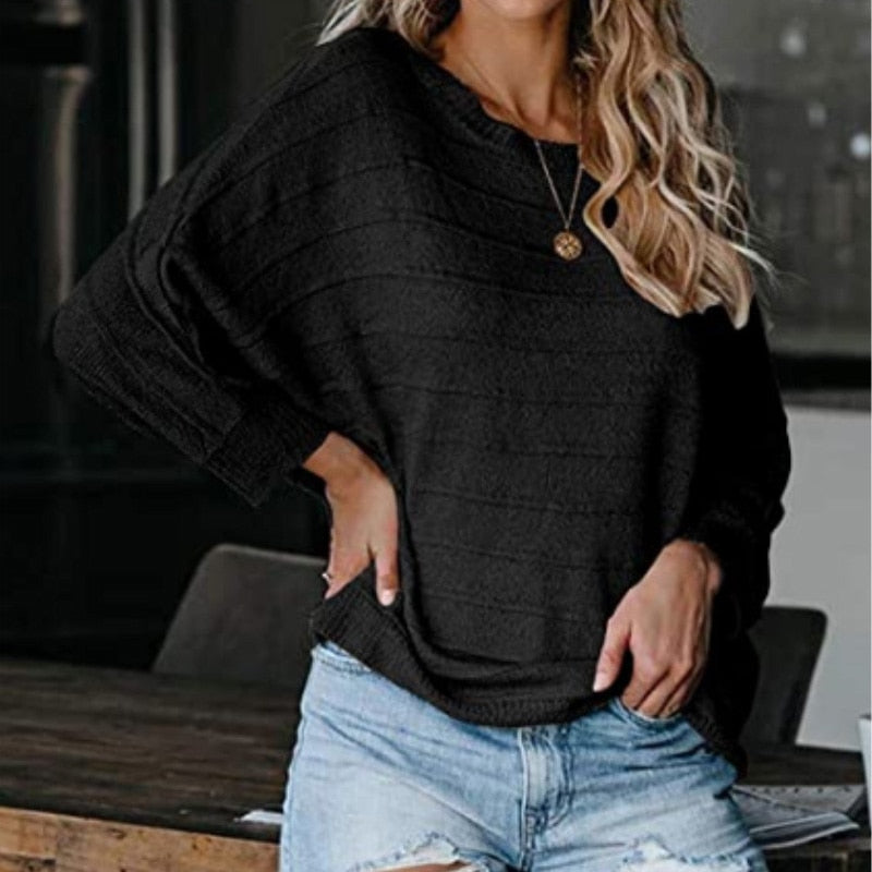 Ootdgirl  One Shoulder Women Sweaters And Pullovers 2022 Batwing Sleeve Jumper Knitwear Striped Fashion Pullover Tops Sale New