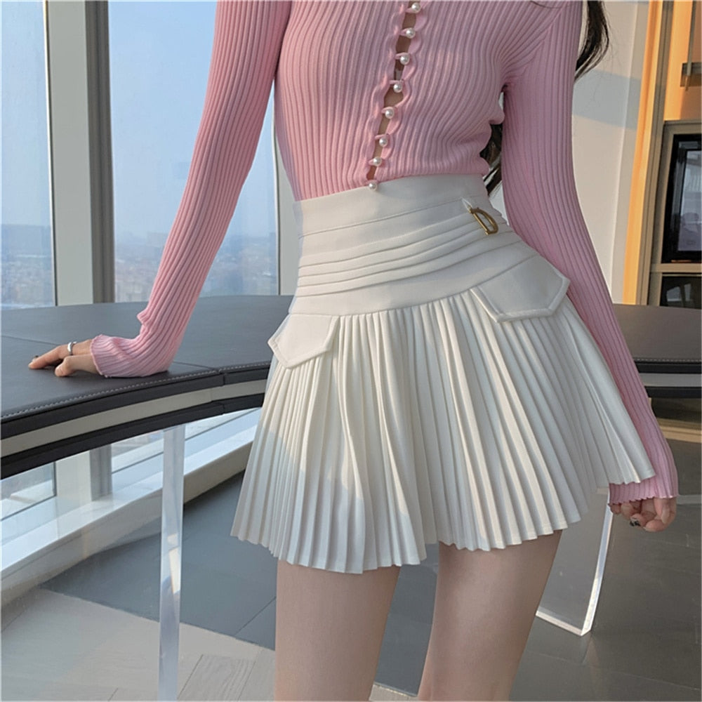 OOTDGIRL Korean Style Women Short Pleated Bust Skirt Summer Casual Solid Color High Waist Mini Skirt Streetwear Simple A-Line Skirt 2022