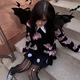 OOTDGIRL Y2K Gothic Bat Print Black Sweater  Fairy Grunge Fashion Winter Aesthetic Pink Black Pullover Harajuku Long Sleeve Top