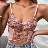 Ootdgirl  Ins Cross Bandage Lace Embroidery Floral  Top Corset Clothing Interior  Women Lady Pink Renaissance Corset Vintage