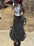 Ootdgirl  Grunge Fairycore Cargo Skirts Women Goth Punk Bandage Long Skirt Y2K Aesthetic Chic Outfits Low Waist Maxi Skirt Korean