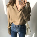 OOTDGIRL Womens Tops And Blouses Solid White Chiffon Blouse Office Shirt Blusas Mujer De Moda 2022 Long Sleeve Women Shirts Clothes A405